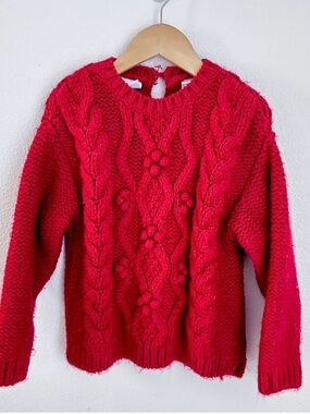Zara Girls Red Cable Knit Popcorn Sweater Size 3/4
